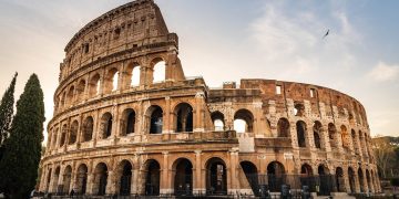 italy, rome, colosseum, sunset, nature, ancient architecture, travel, roman arena, tourists